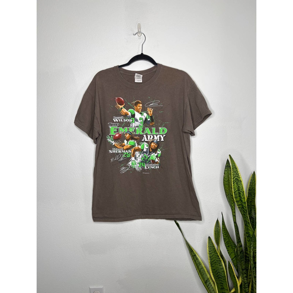 Vintage Seahawks 2013 Emerald Army T Shirt Wilson,  Sherman & Lynch Lrg